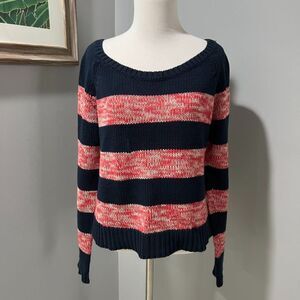 Y2K American Eagle Outfitters Blue Red Striped 100% Cotton Sweater Size Medium
